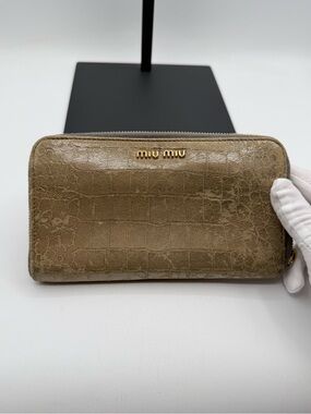 MIU MIU Crocodile Leather Embossed Zip Around Wallet